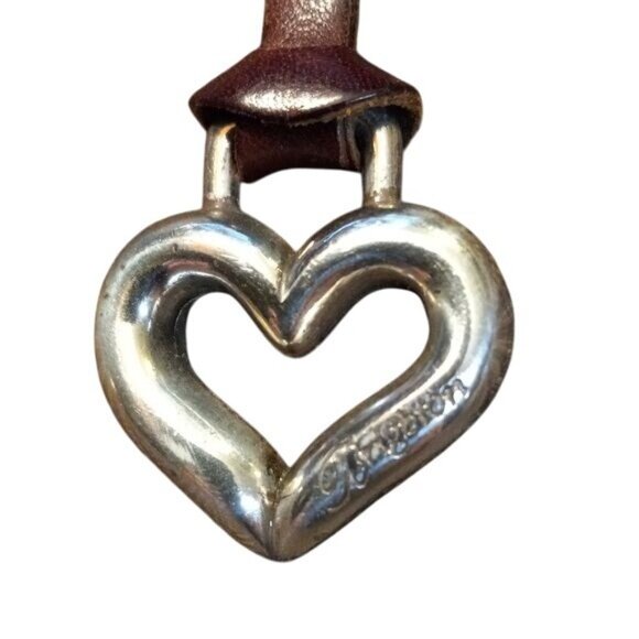 Brighton Open Heart Purse Charm Key Fob Metal Leather Strap Replacement Vintage - Picture 4 of 5